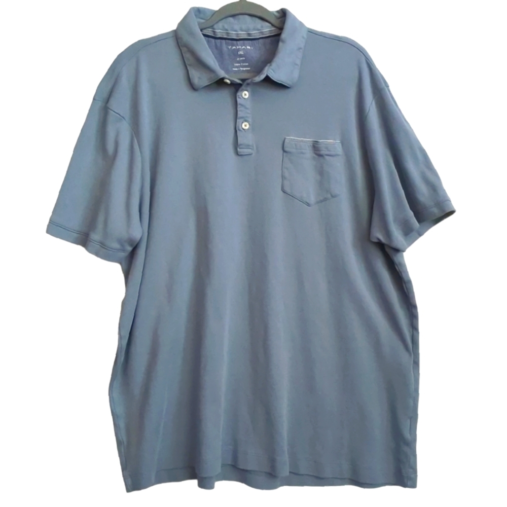 Men’s Tahari Blue Short Sleeve Cotton Polo size XXL Front Pocket